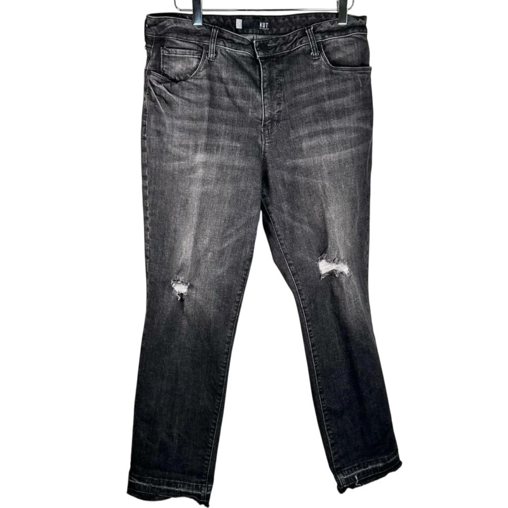 Kut from Kloth Reese Fab Ab High Rise Size 12 Straight Leg Jean Black Denim